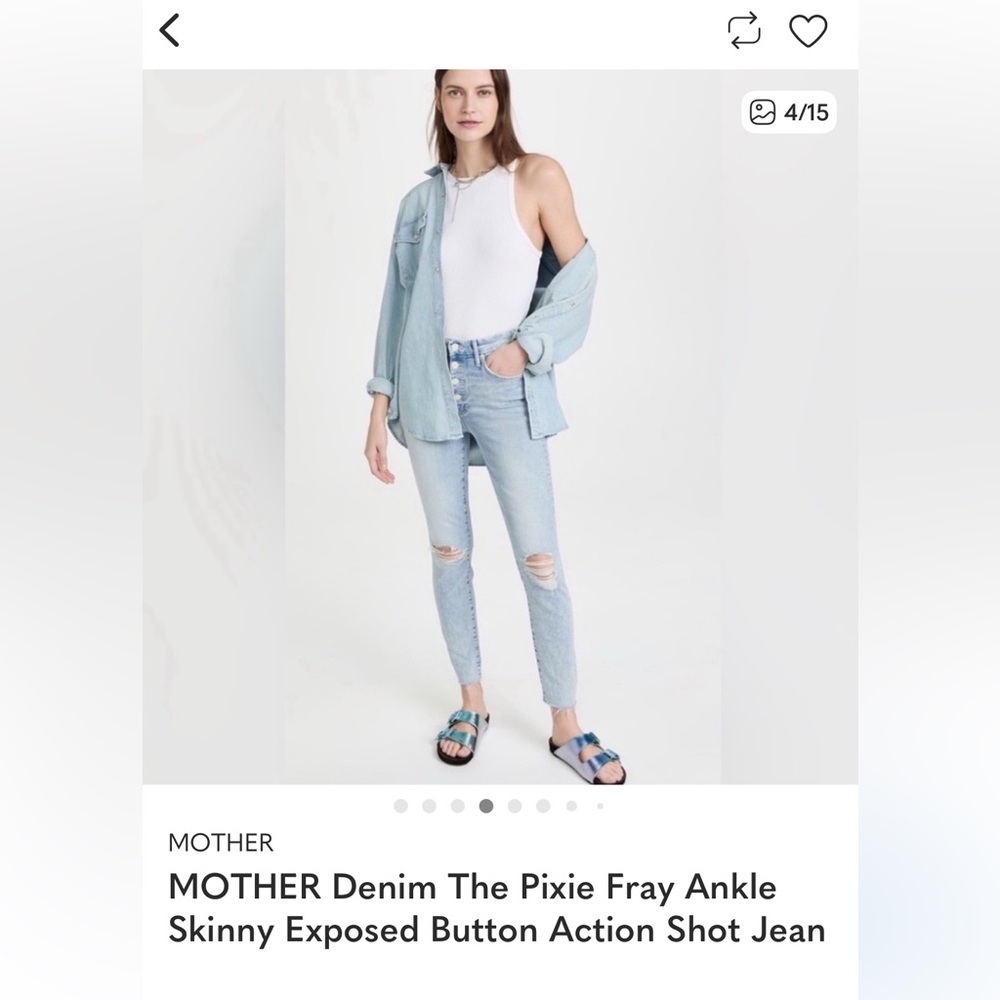 MOTHER Light Blue The Pixie Frayed Ankle Jeans